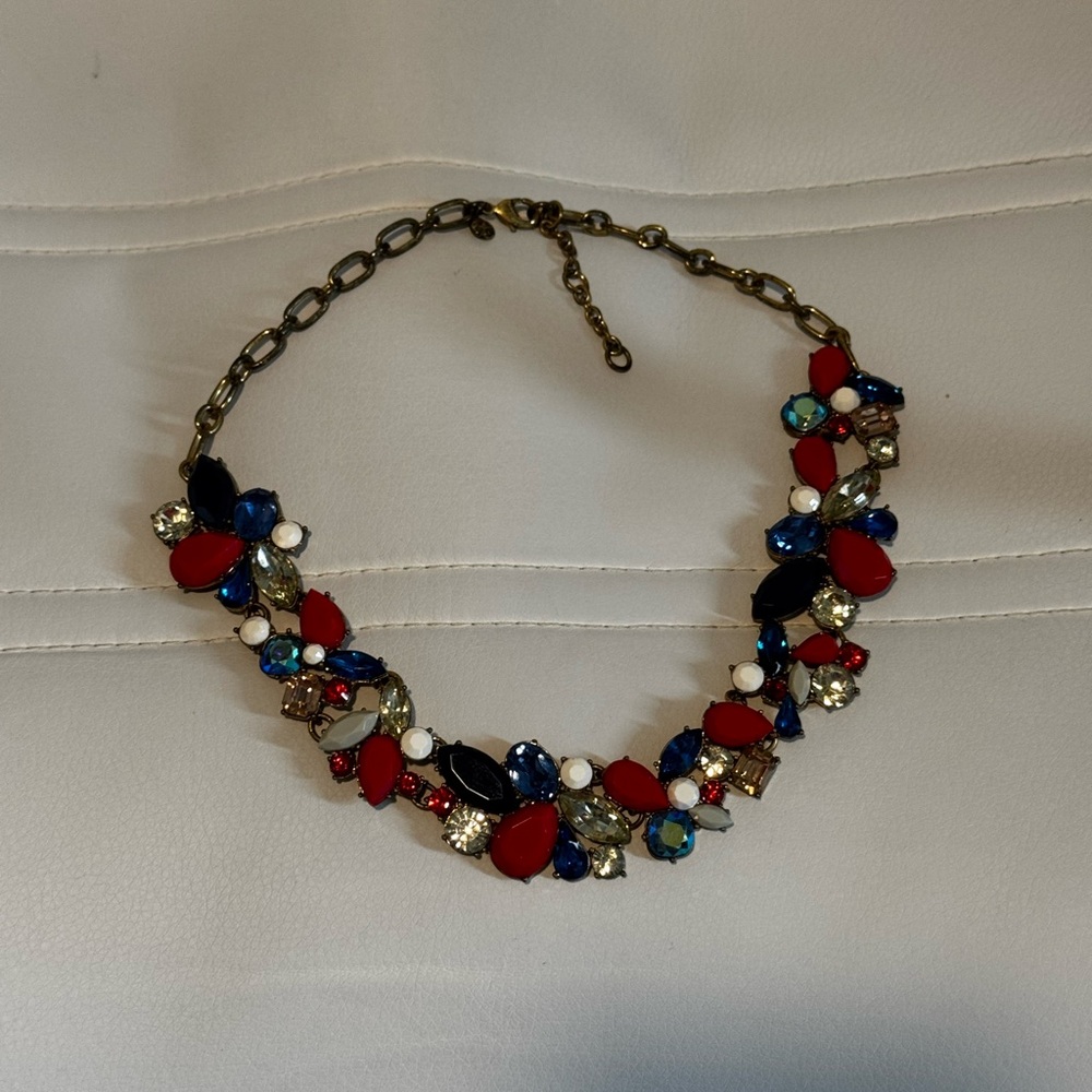 J. Crew Red, White, and Blue Patriotic Gemstone Statement Necklace - Picture 4 of 4